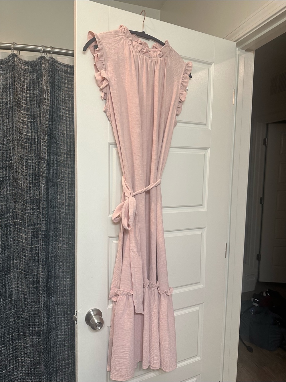 Emma & Michele Blush Pink Ruffled Maxi Dress